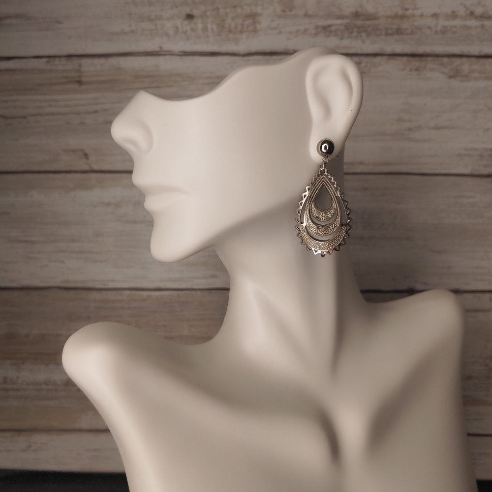 Silver Teardrop Studded Earrings